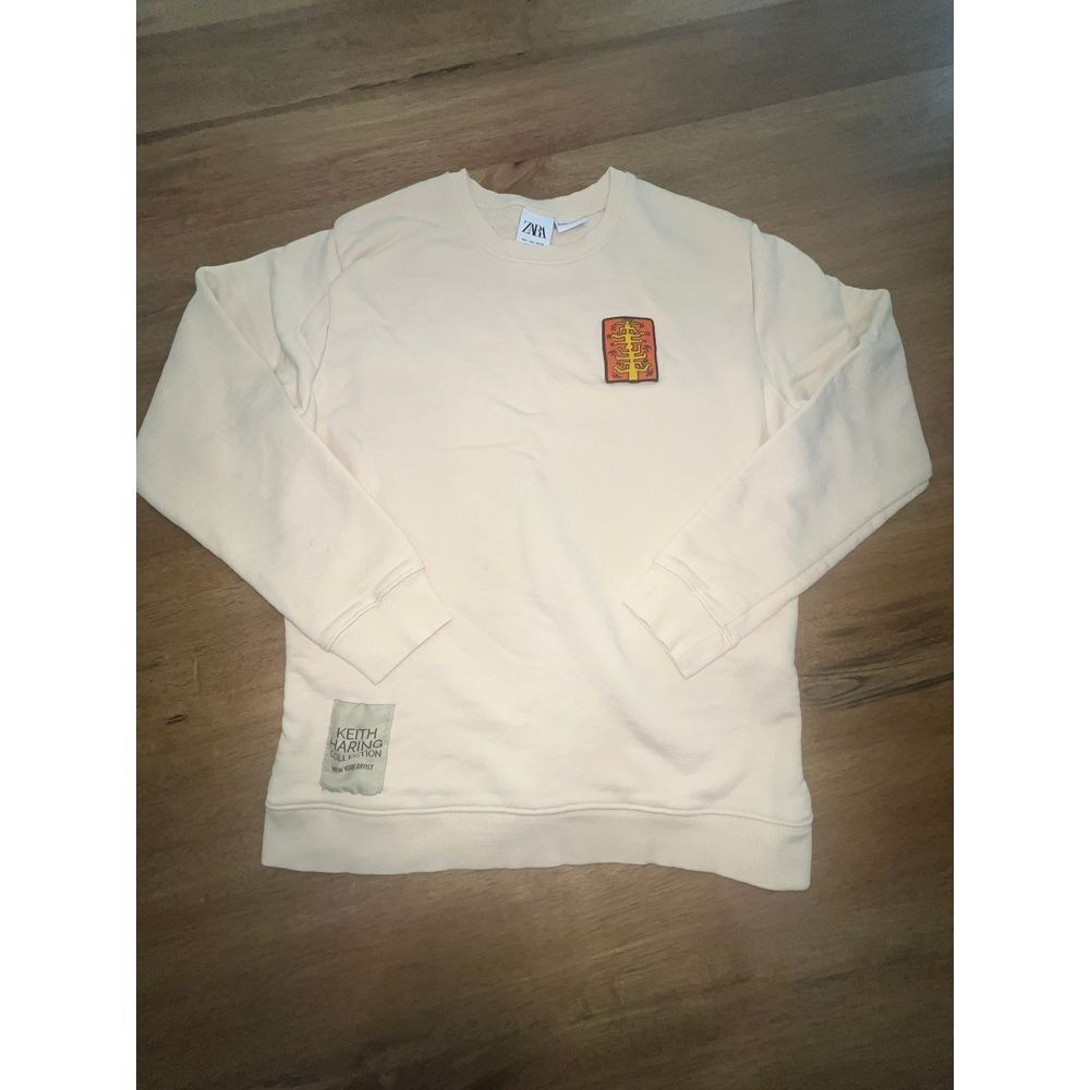 Keith Haring x Zara Mens crewneck Sweatshirt Size Medium M Beige Patch